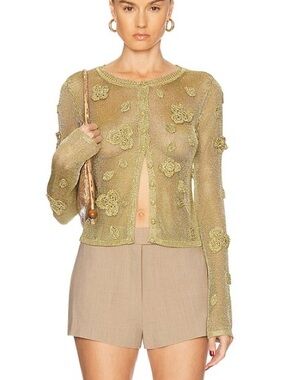 Cult Gaia Kash Gold Metallic Knit Cardigan Sweater XS